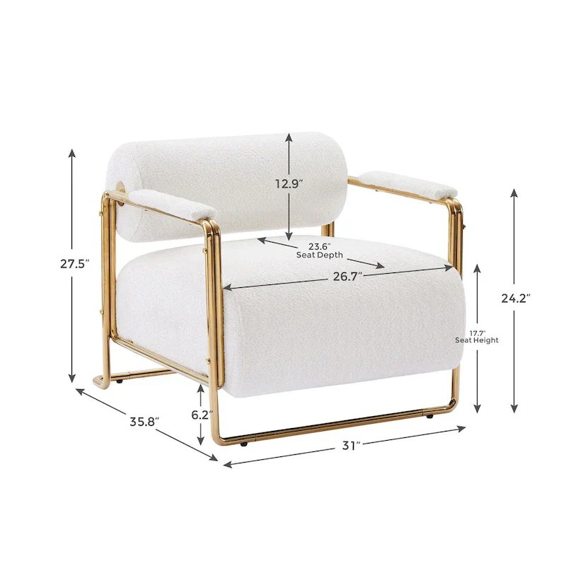 31 Wide Velvet Armchair with Cylindrical Backrest and Metal Frame