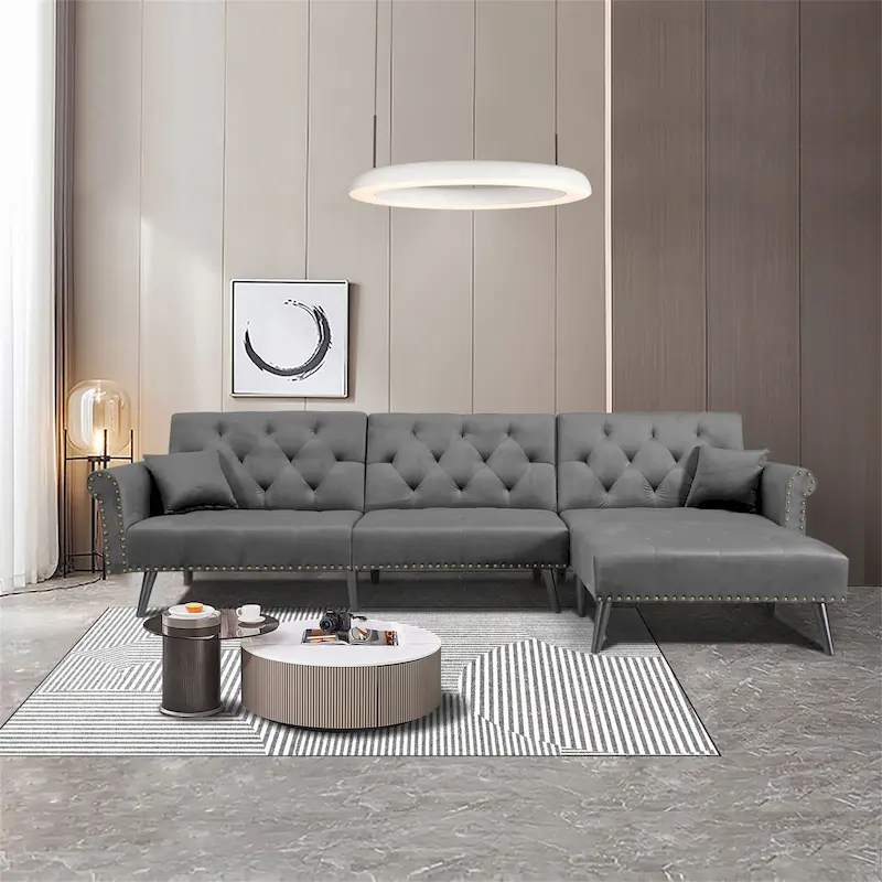 Aukfa Velvet Convertible Sleeper Sectional Sofa Bed - 114.5 W