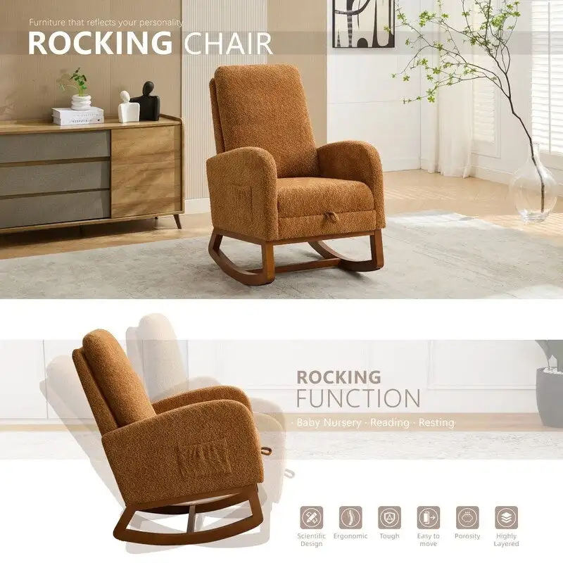 Living Room Rocking Accent Chair with Retractable Footrest