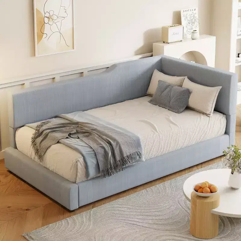 Twin/Full Size L-Shaped Corduroy Upholstered Daybed,4D - ModernLuxe