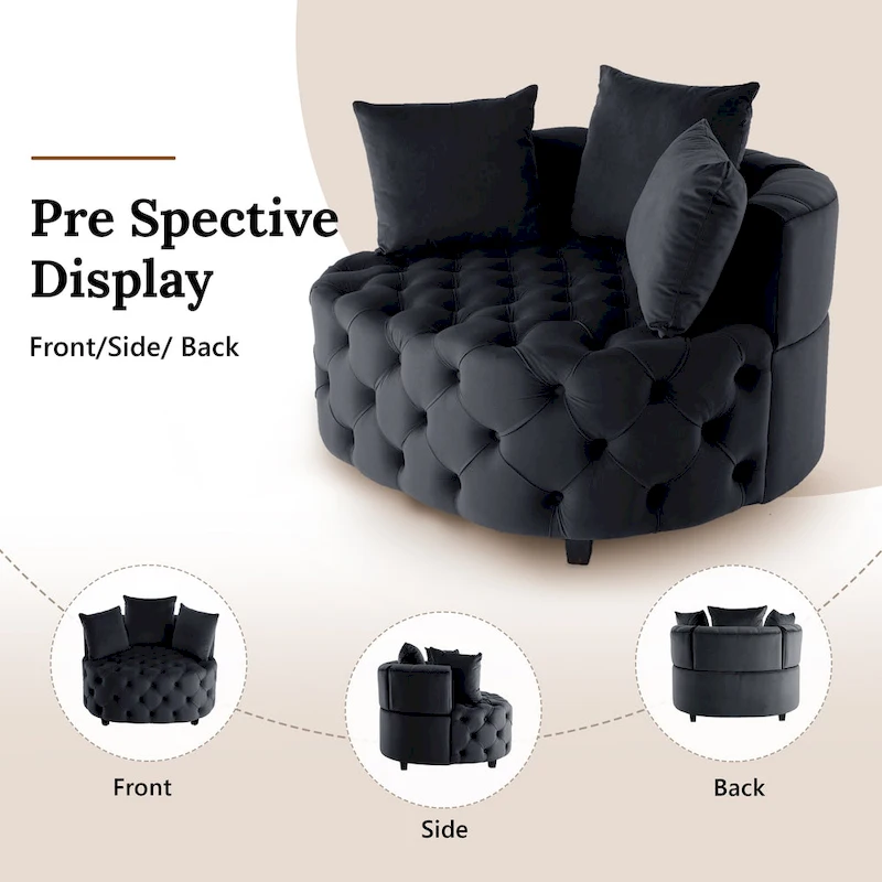 Velvet Modern Leisure Big Classical Barrel Chair with 2 Pillows