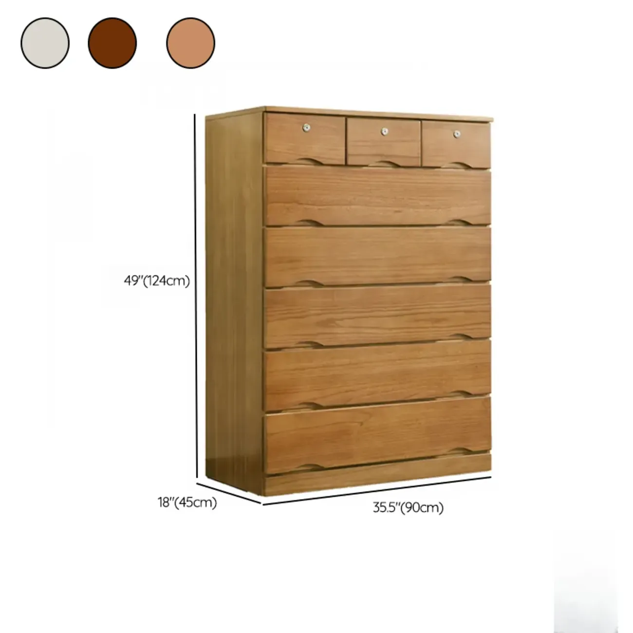 Natural Wood Double Dresser with Lockable Drawer