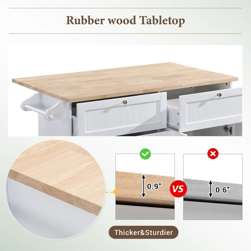 Farmhouse Kitchen Island Set with Drop Leaf Top and 2 Seatings