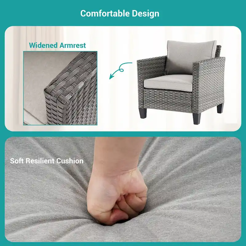 BONOSUKI 3-Piece Patio Sofa Set Grey Rattan with Side Table