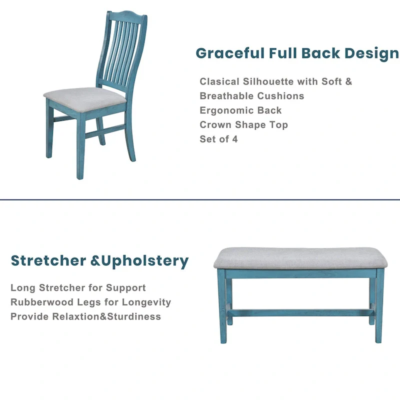 6-Piece Wooden Dining Table Set with 4 Chairs & Bench, Table with Drawer