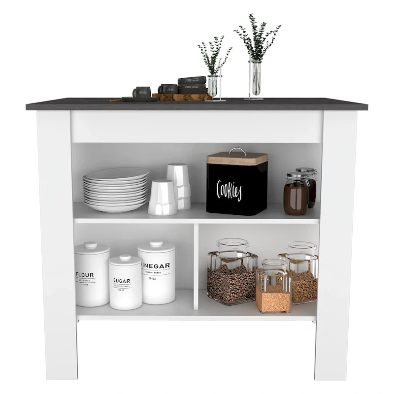 3-Shelf Wooden Casual Kitchen Island