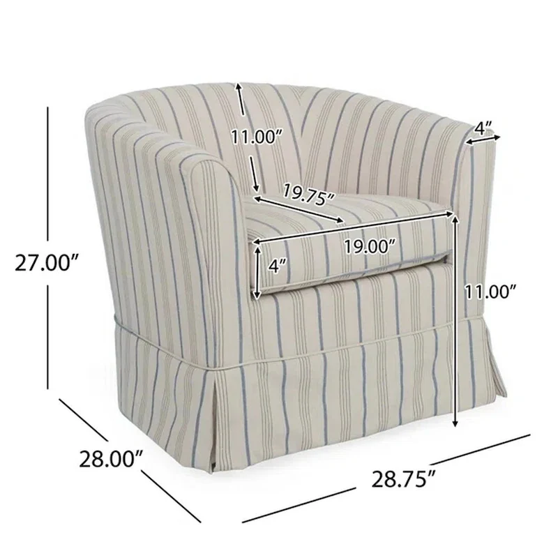 Accent Swivel Chair, Modern Round Barrel Back, Soft White Gray Fabric