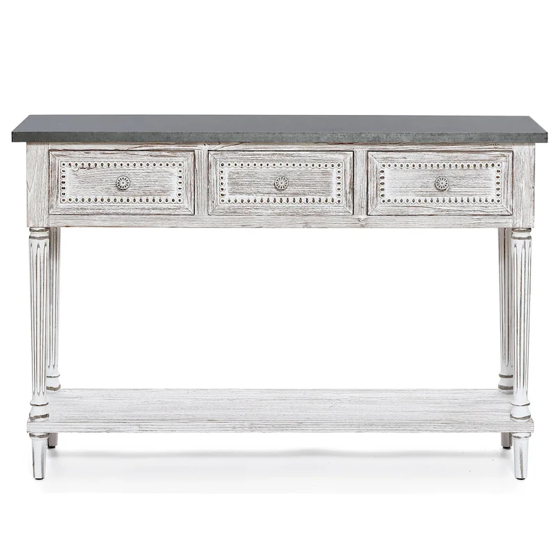 Farmhouse Distressed Wood and Metal 3-Drawer Console Table