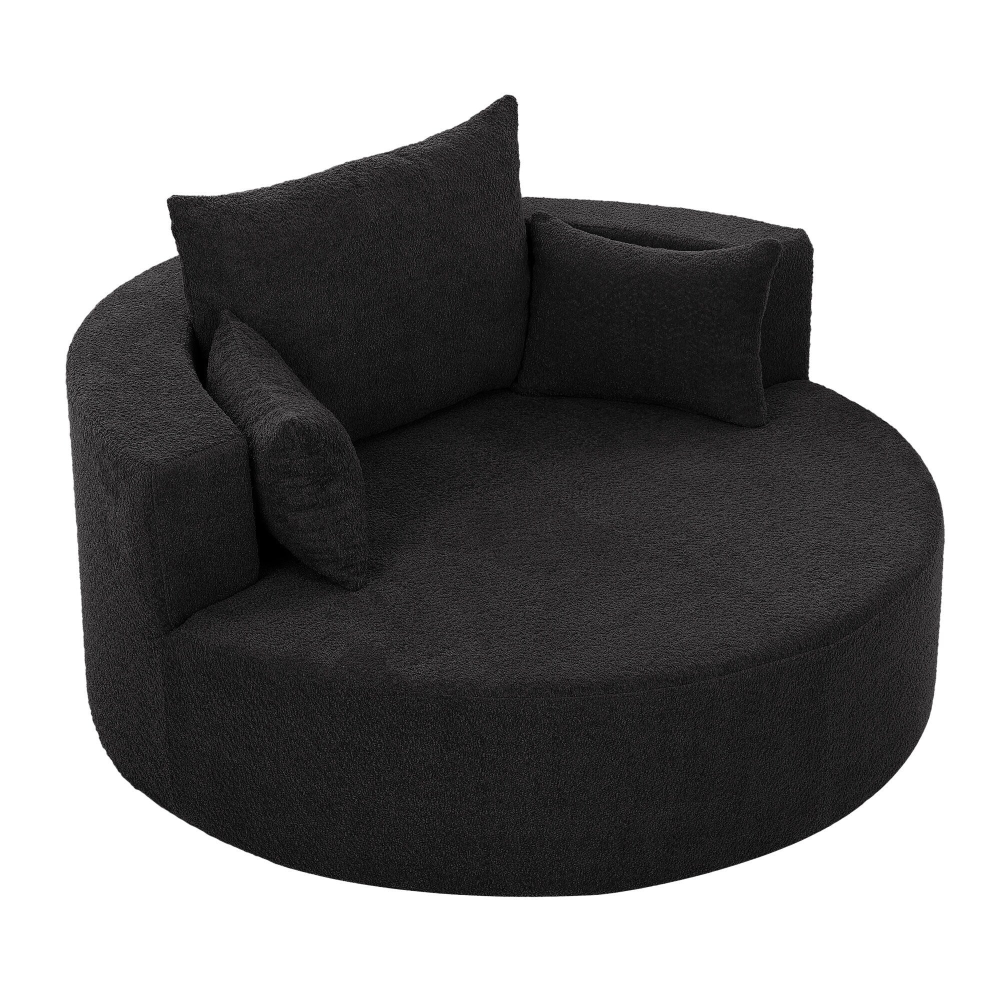 Chenille Accent Barrel Chair Lounge Chair, Round Sofa Chair Armchair with 360-Degree Swivel Base and 3 Removable Pillows