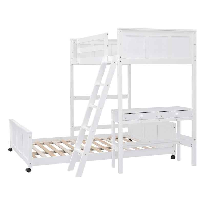 Twin Over Full Bunk Bed with Desk, Gray