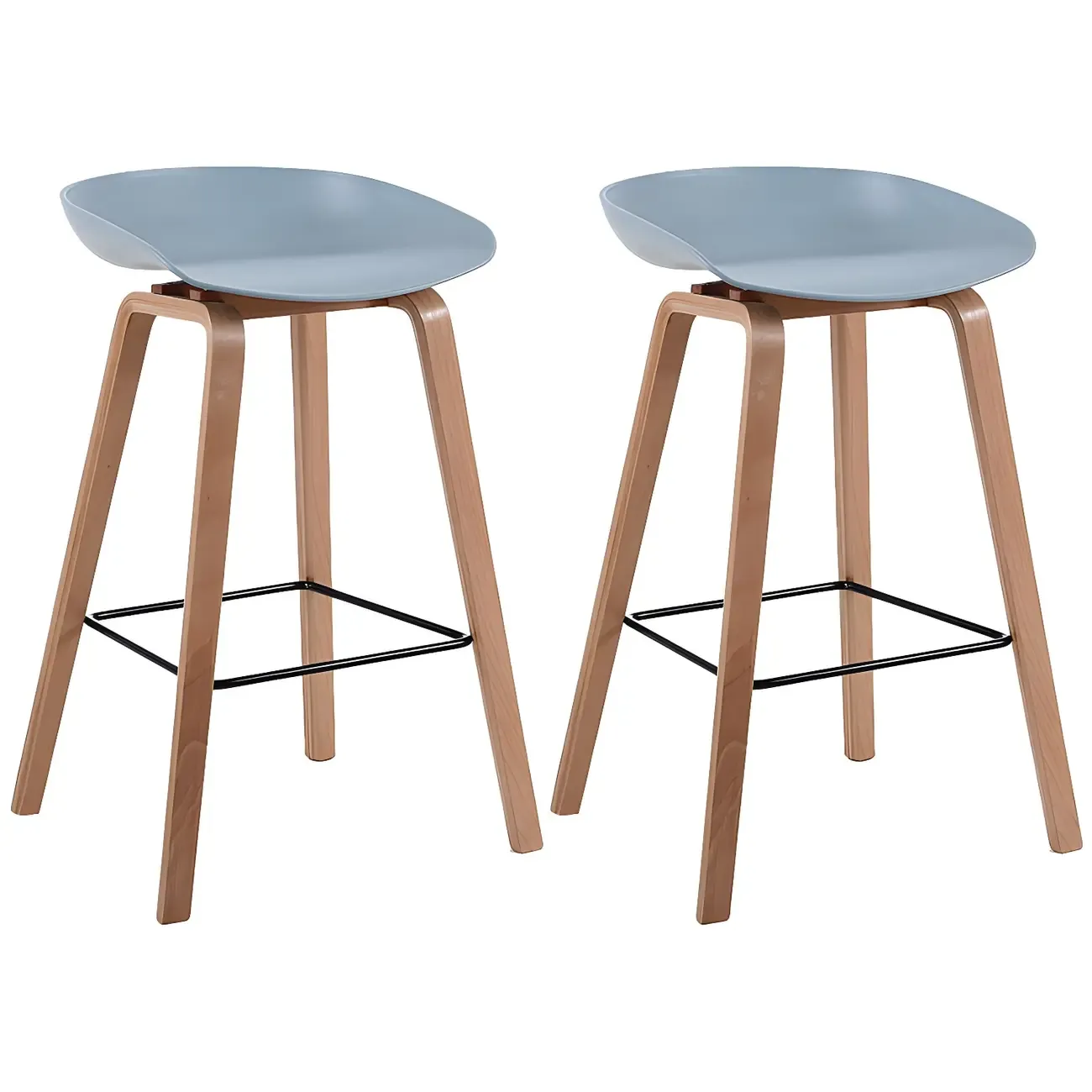 Mid-Century Modern Plastic Bar Stool with Wood Legs