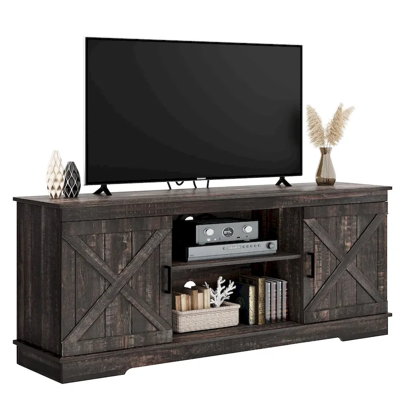 Farmhouse TV Stand for 65 Inch TV Media Console Entertainment Center Rustic Barn Doors