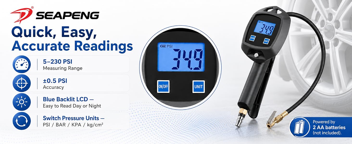SEAPENG BW-L01 handheld tire pressure gauge for trucks and motorcycles