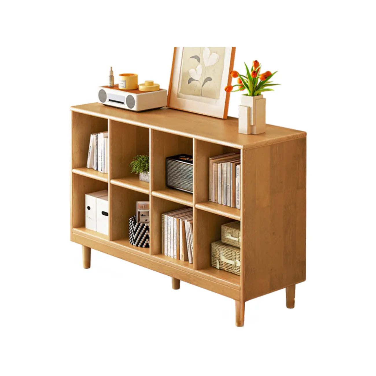 Brown Natural Wood Freestanding Modular Cube Bookcase