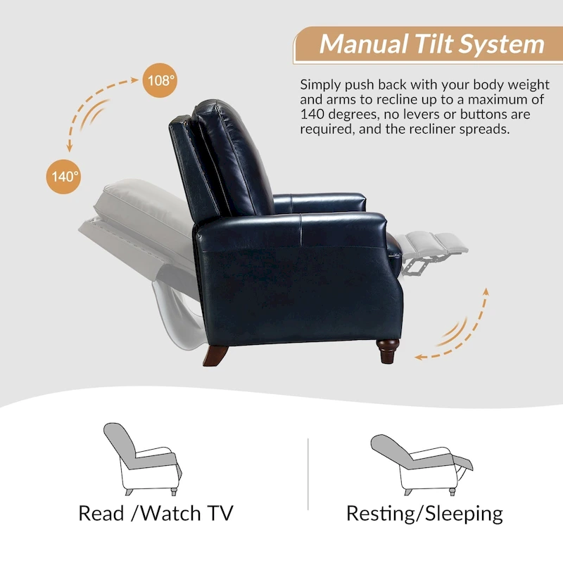 Cigar Mid-century Modern Genuine Leather Recliner with Nailhead Trim by HULALA HOME