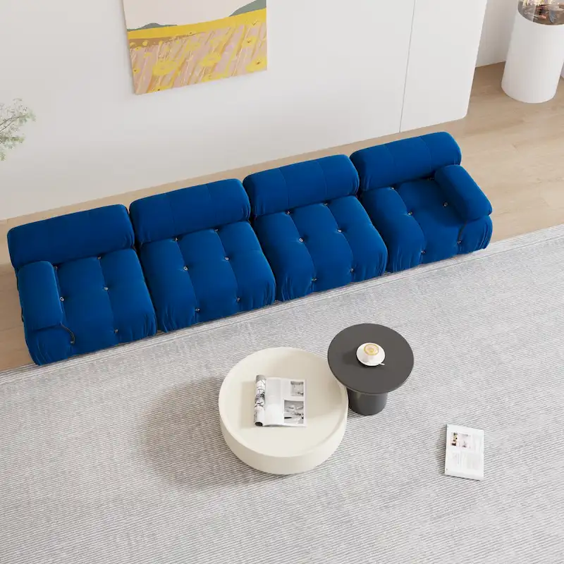 Blue Velvet Upholstered Sectional Sofa