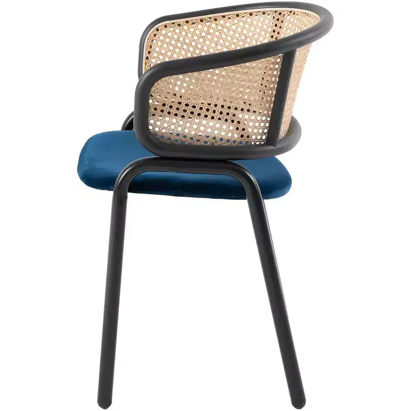 Velvet Upholstered Dining Chair with Woven Rattan Back, Set of 2