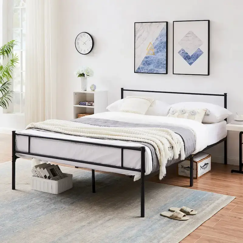 Metal Bed Frame with Headboard and Footboard, No Box Spring Needed