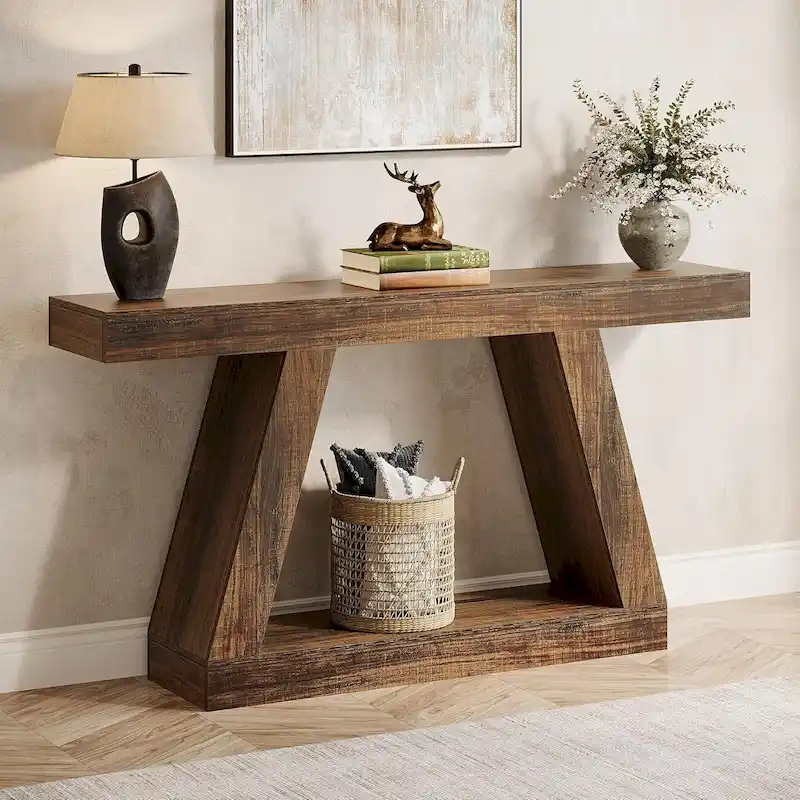 55 Inches Farmhouse Wood Console Sofa Table with Storage - 11.81 D x 55.12 W x 31.5 H