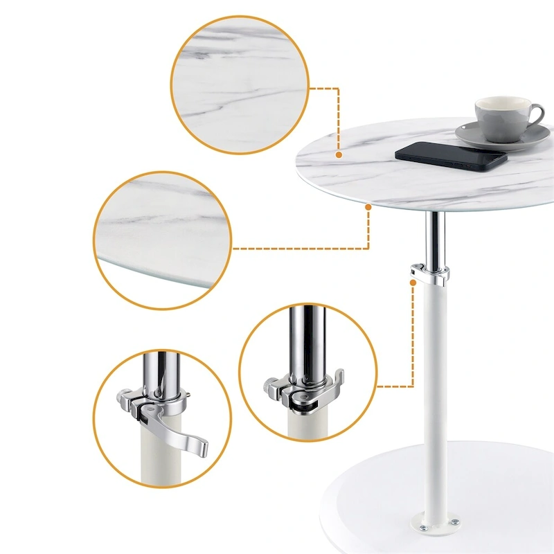 End Table with Height Adjustable Marble Textured Top