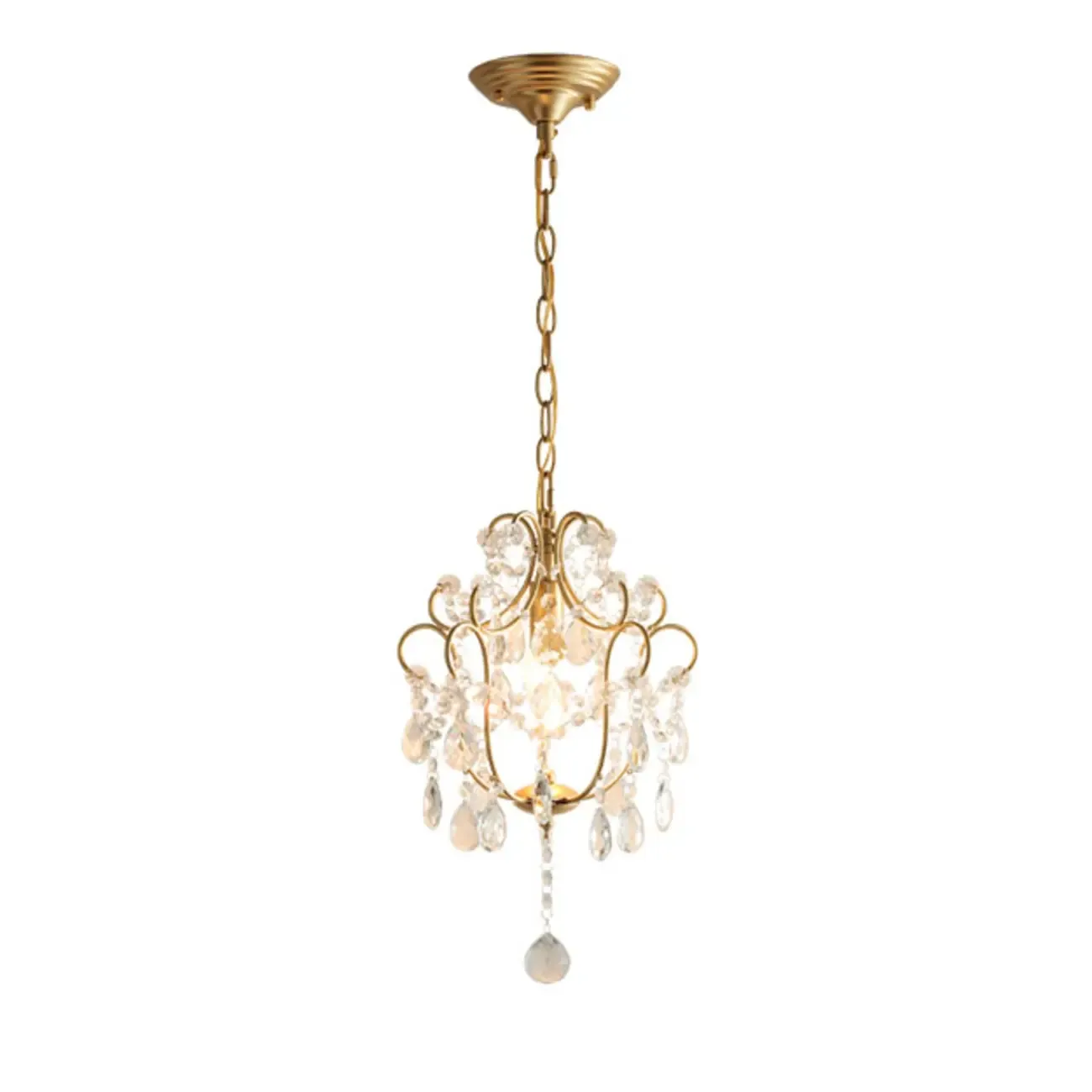 Elegant Gold Crystal Mini Kitchen Pendant Light Adjustable Chain