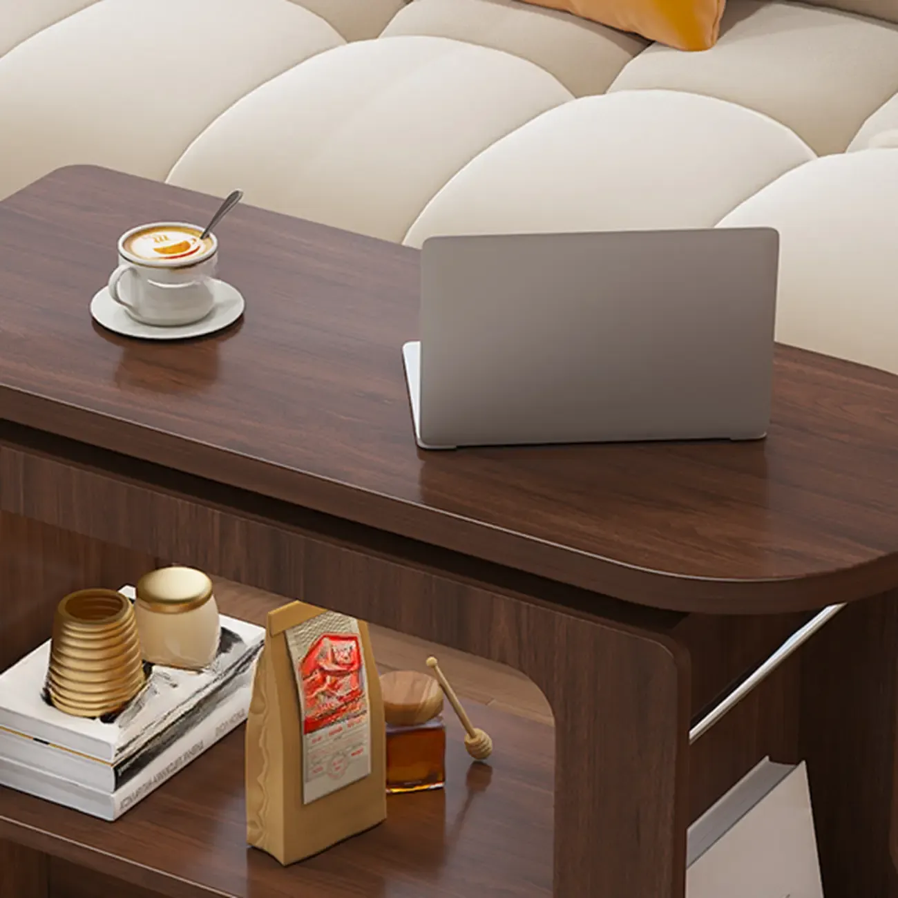 Versatile Modern Brown Half-circle Wheeled Side Table