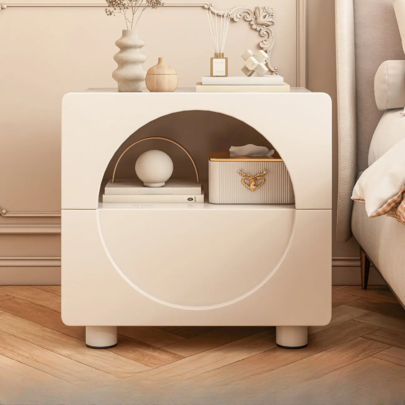 Modern 2-Tier Wooden Small Nightstand in White/Grey