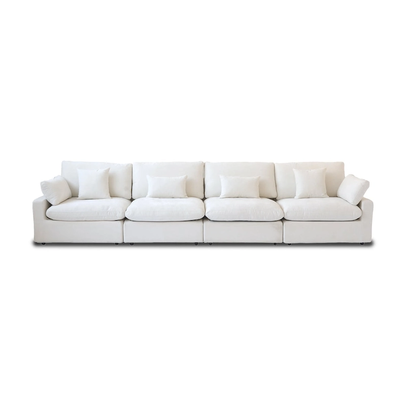Classic Modern Linen Sectional Modular Sofa 4-Seater Down Filled Cloud Couch with Cushions