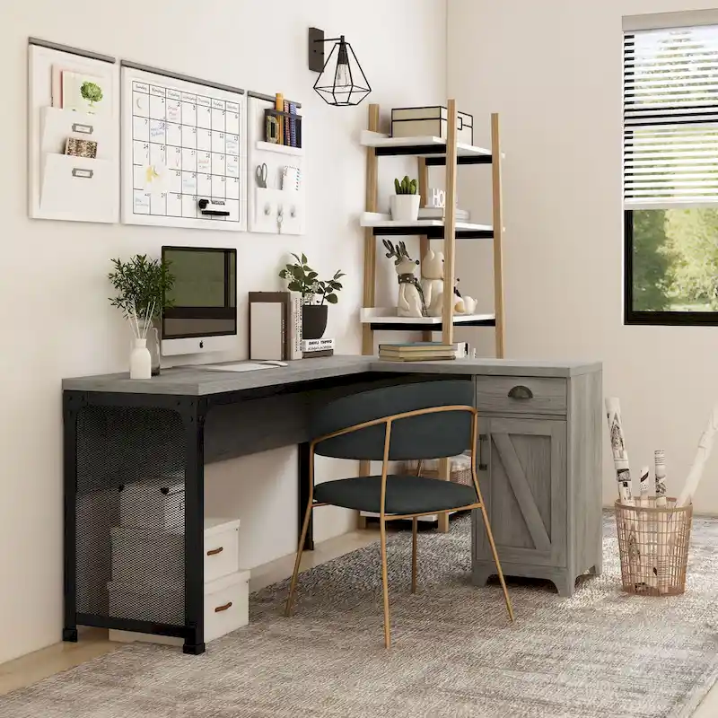 DH BASIC Farmhouse 61-inch L-shape Desk by Denhour