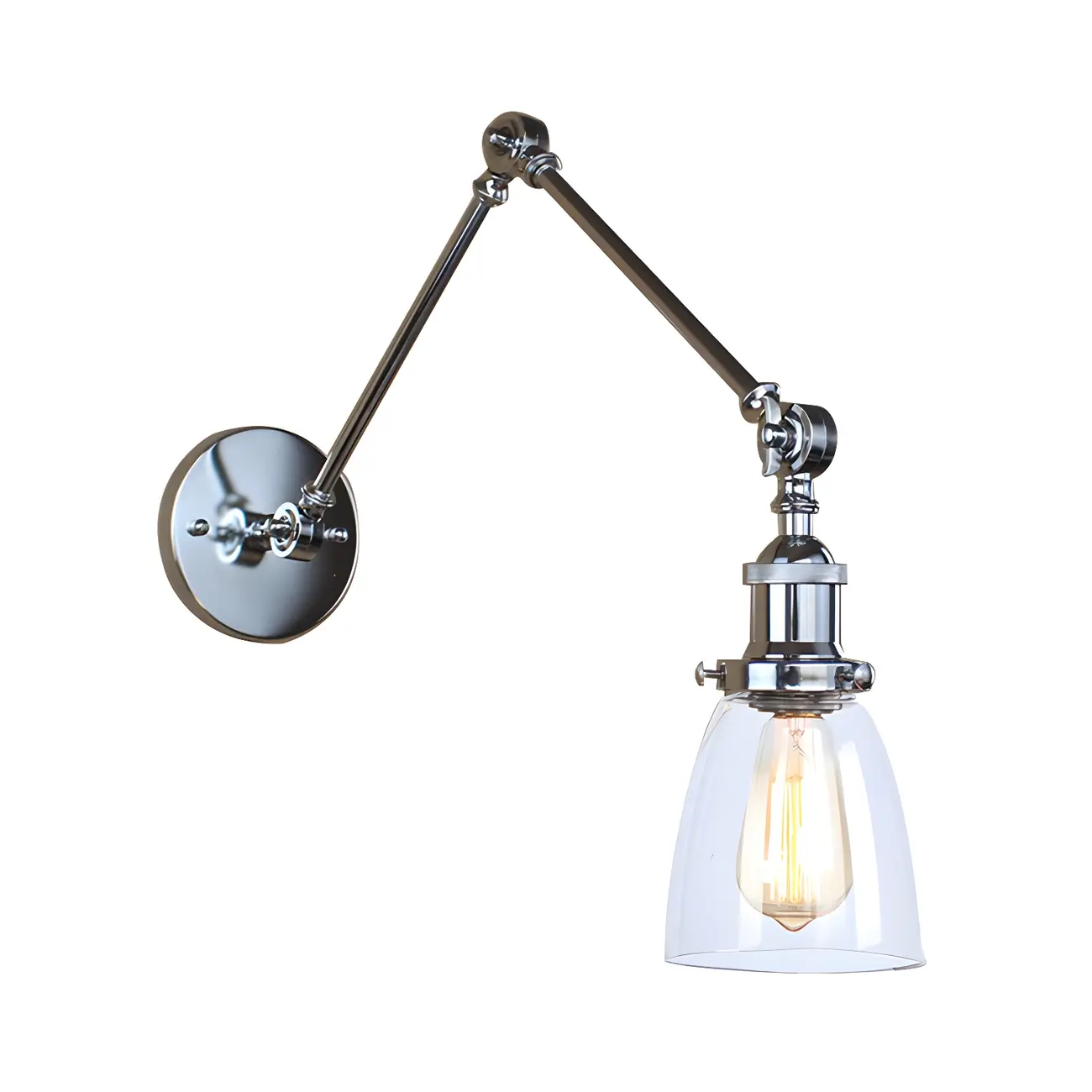 Glass Tapered Shade Industrial Swing Arm Wall Light