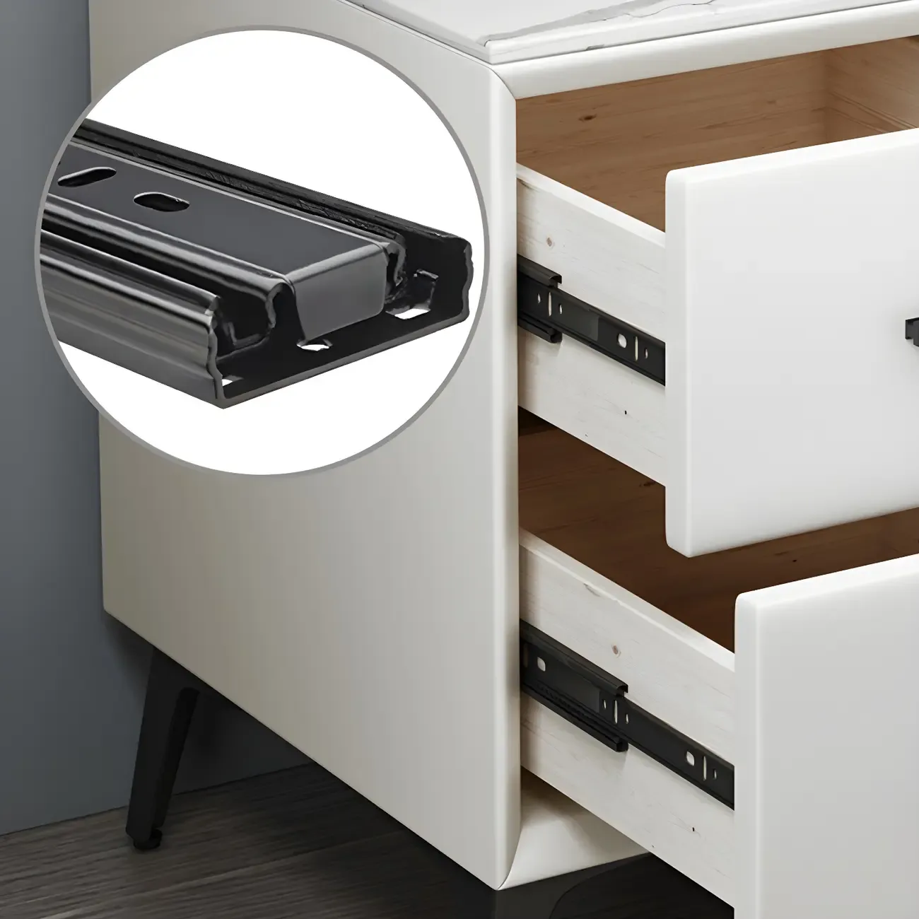 Modern White Metal Bedside Table with 2 Drawers
