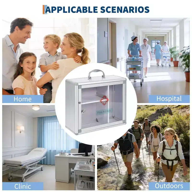 Wall Mount Medicine Cabinet with Combination Lock and Handle Locking,Protable First Aid Cabinet Wall Mount with Sticker