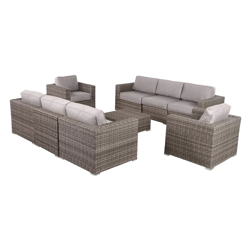 LSI Antibes Grey Wicker Sunbrella 9-piece Sofa Club Set