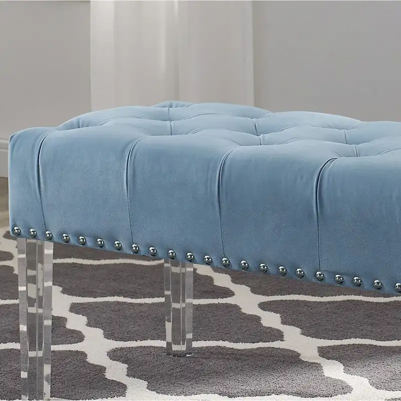 Button Tufted Velvet Upholstered Bench with Acrylic Leg