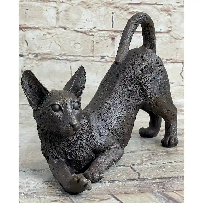 Signed Original Siamese Imitative Cat Bronze Sculpture Figurine Figure Home Decor Hot Cast