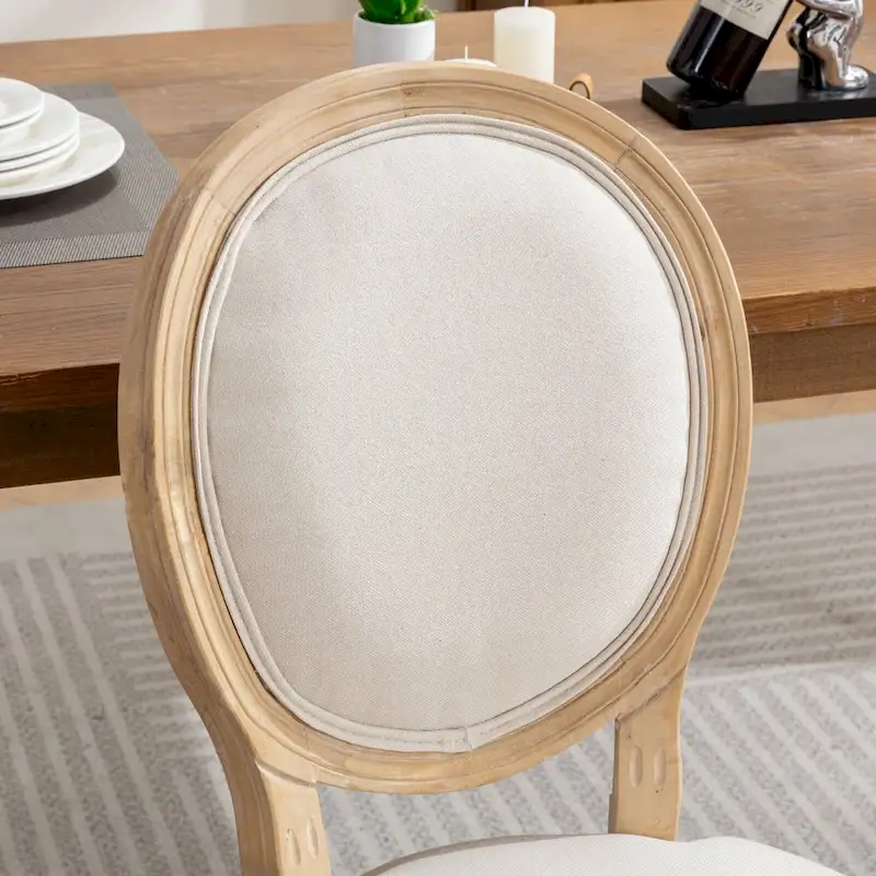 Solid Wood Dining Chair with Linen Upholstery, Set of 2
