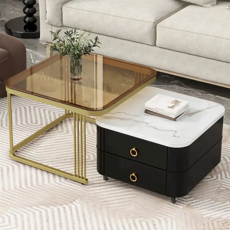 Harper&Bright Designs 2-in-1 Square Nesting Coffee Table with Wheels
