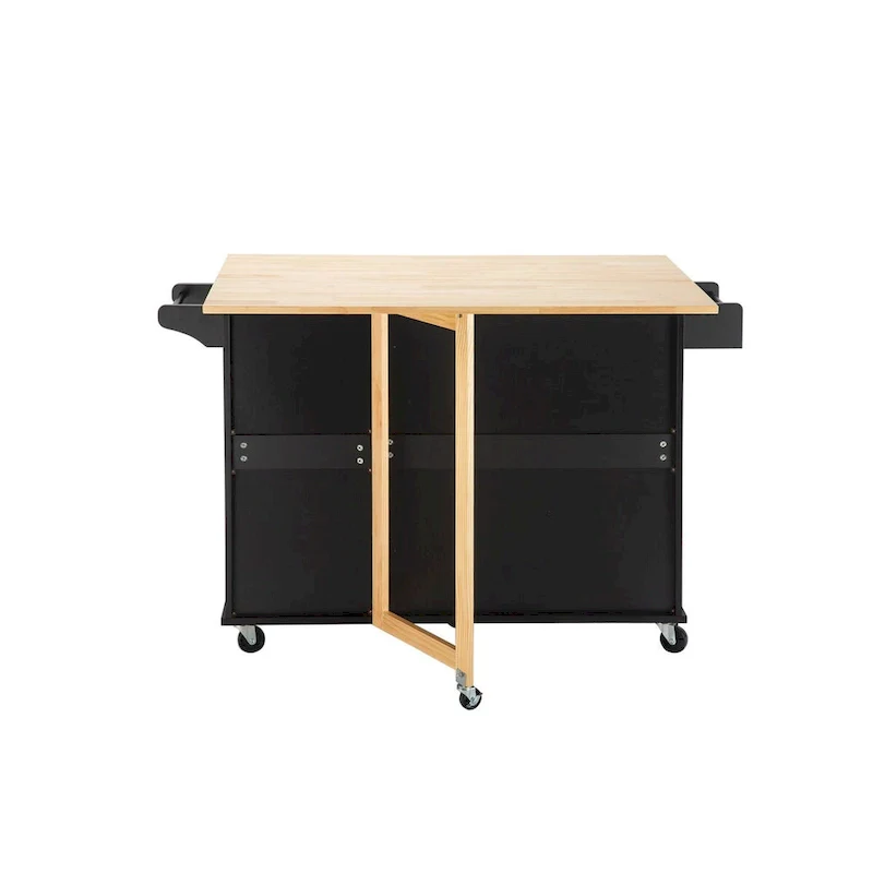 Mobile Kitchen Island & Kitchen Cart,With Extendable Rubber Wood Top and 3 Drawers - 53.93(L) x 17(W) x 36.22(H