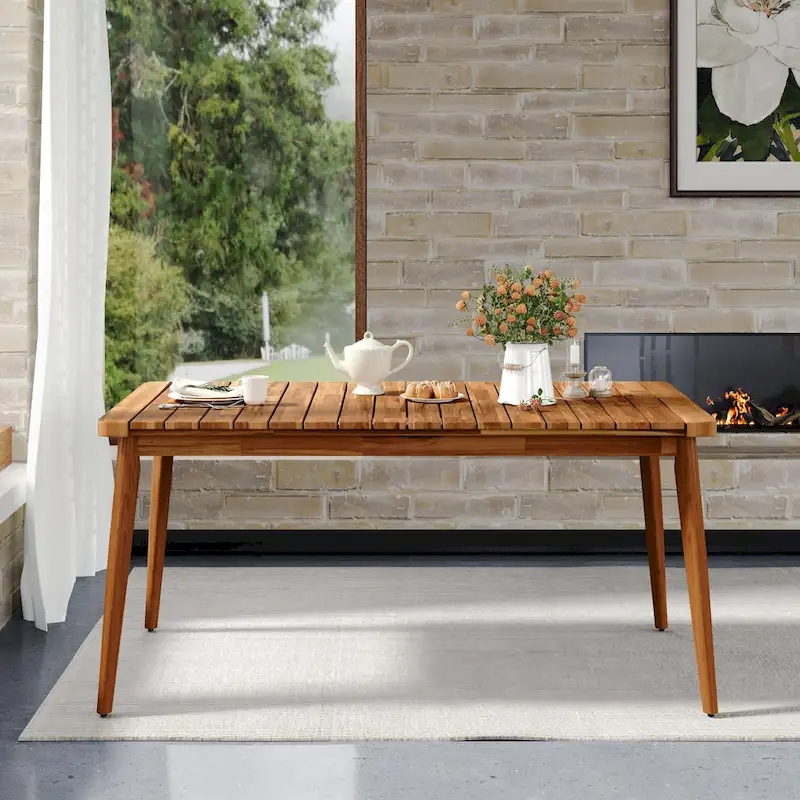 Acacia Wood Dining Table 6-Person Outdoor Table, Farmhouse Furniture, Teak 180 LBS Weight Capacity 63L