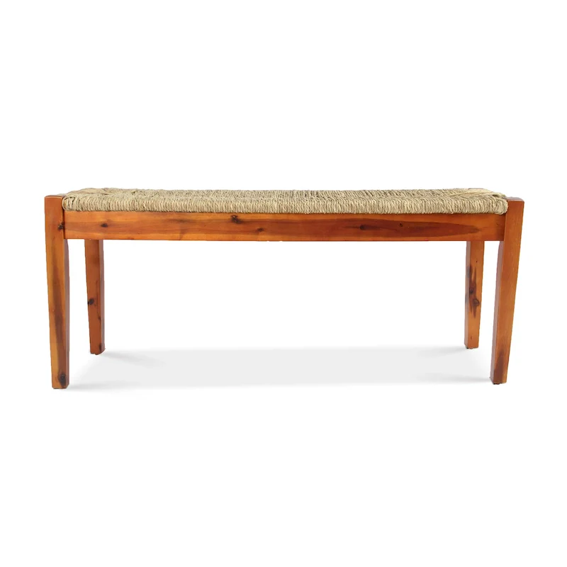 M4H Nessie Solid Wood Natural Seagrass Indoor Bench