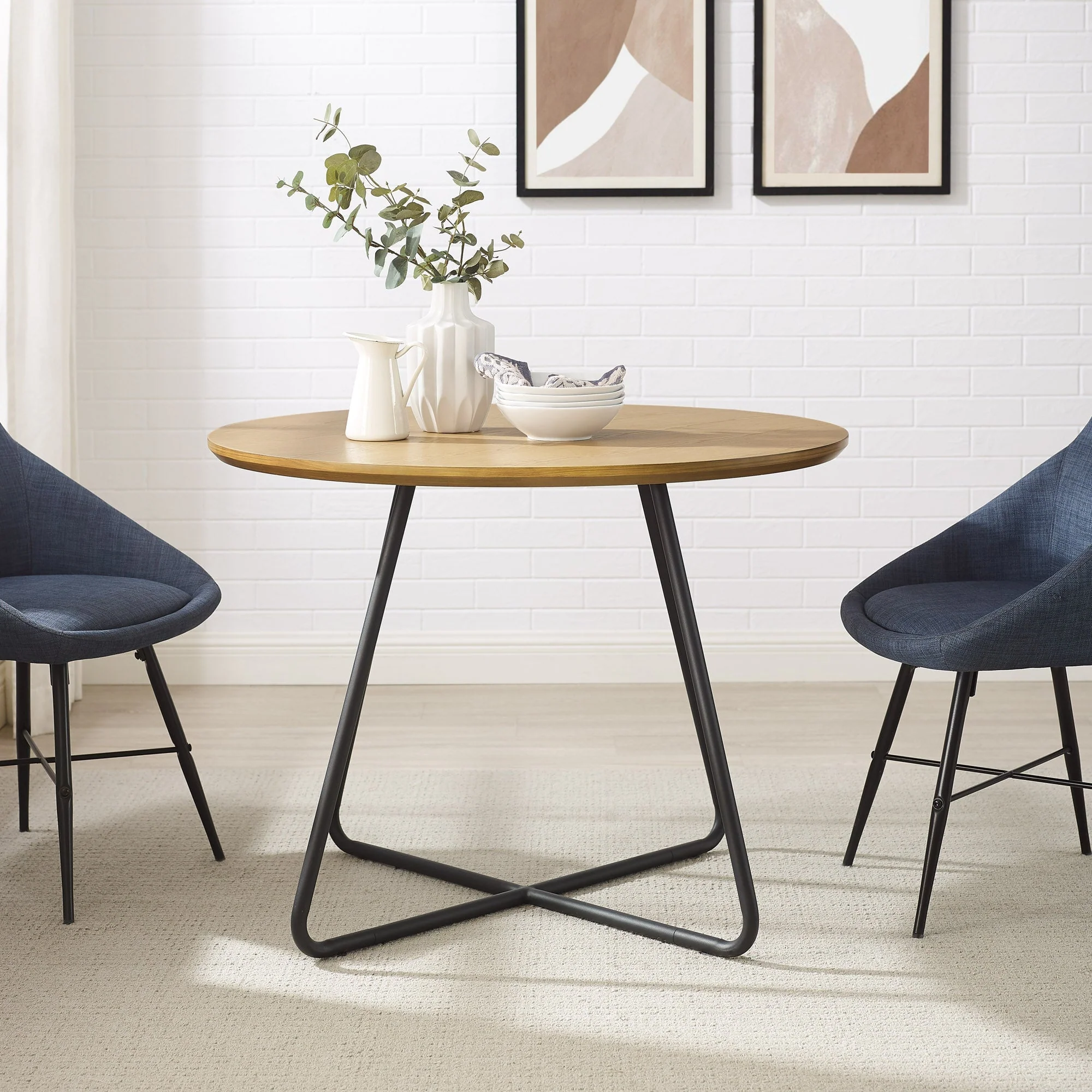 Alex 40 Modern Veneer and Metal Round Dining Table
