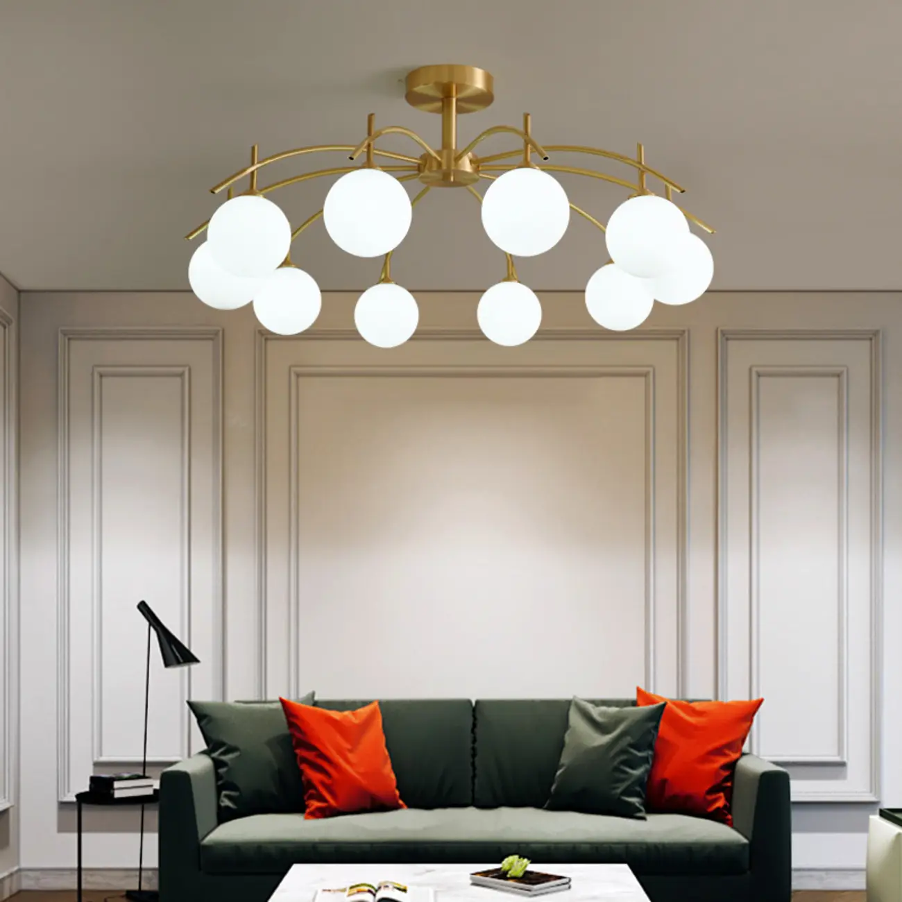 Classic Large Globe Glass Golden Semi Flush Mount Ceiling Light