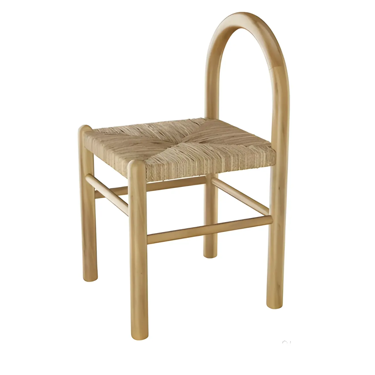 Rustic Wood Natural Rattan Bar Stool with Footrest