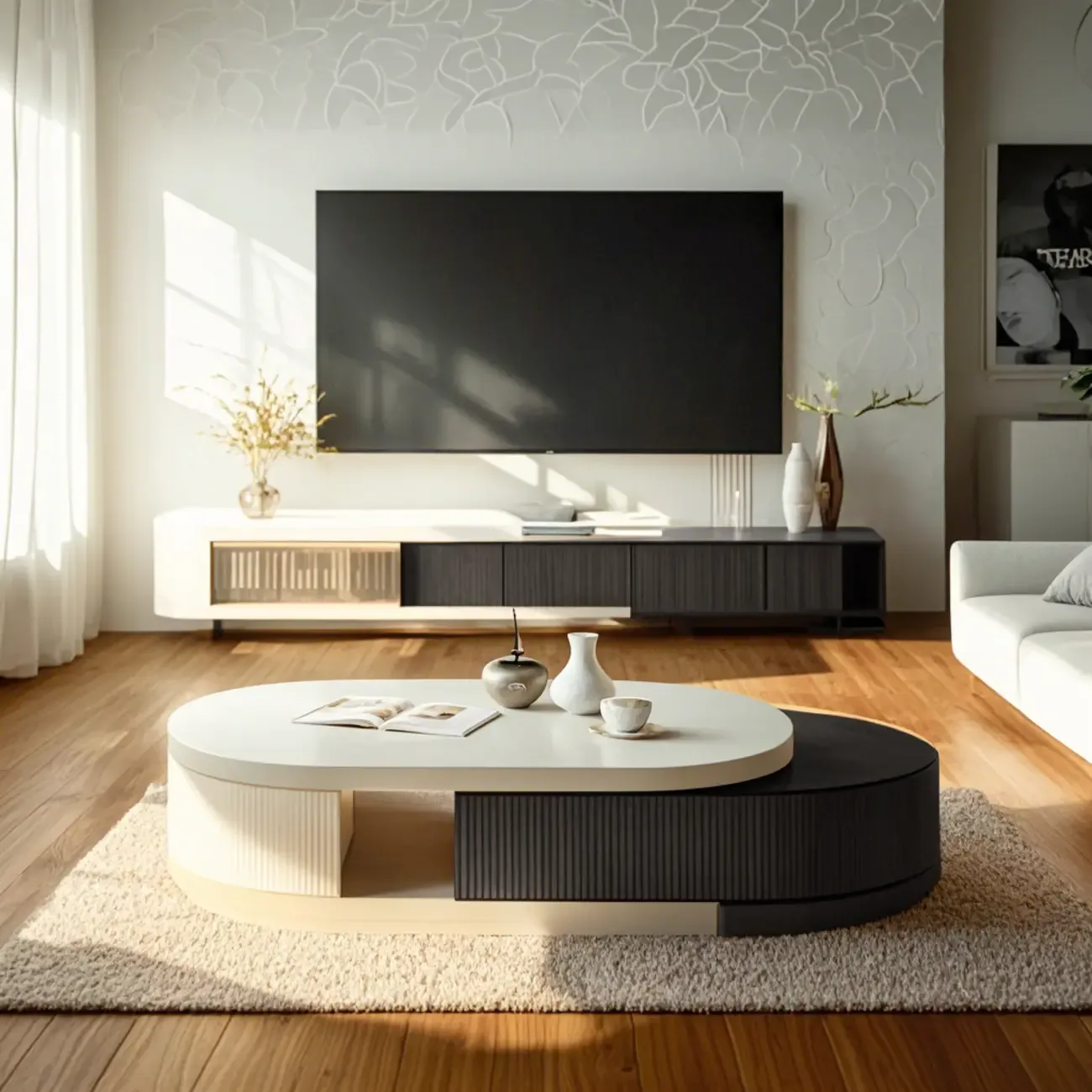 Modern Rectangular White Coffee Table with Extendable Design
