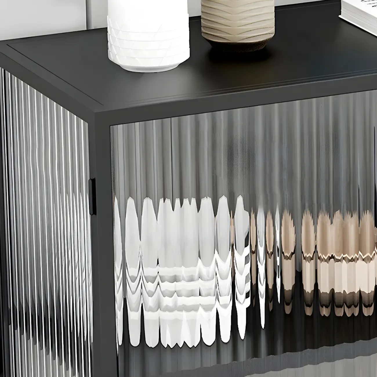 Sleek Black Metal Square Glass Display Cabinet