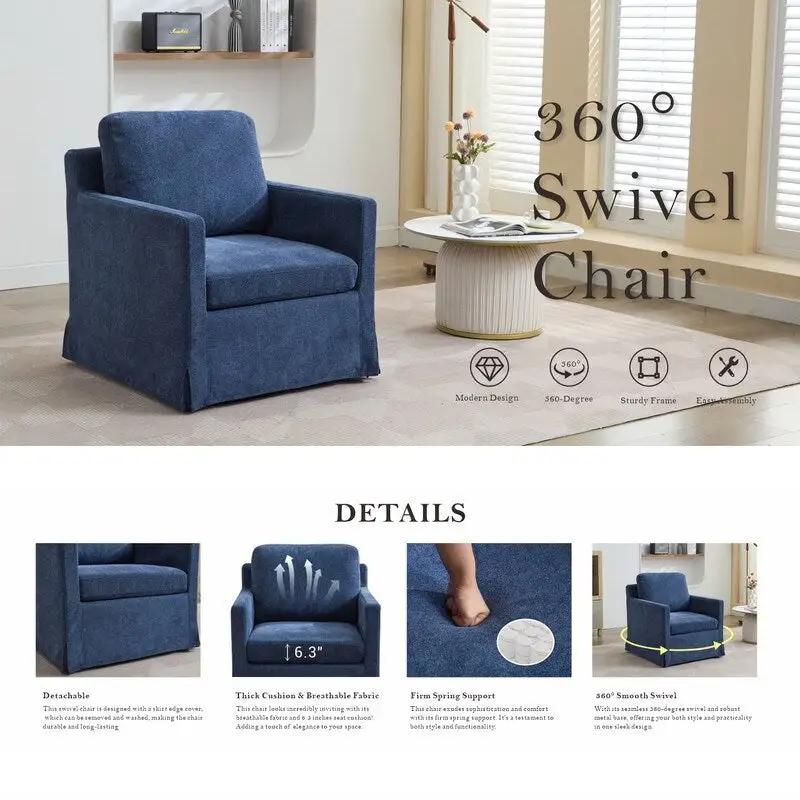 Chenille Upholstered Swivel Accent Chair wSkirted and Metal Base