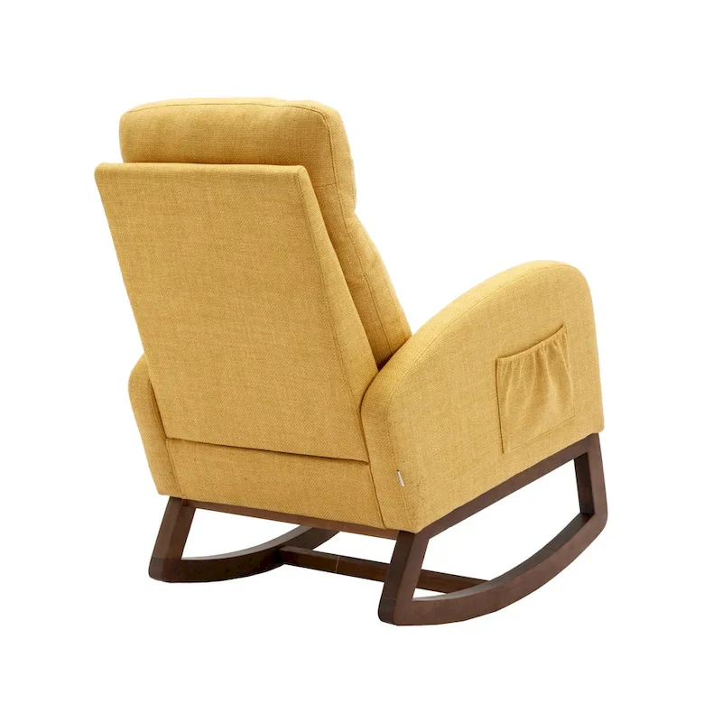 Modern Glider Chair, Recliner Armchair with Wood Legs and Side Pocket, Nursery Rocking Accent Chair with High Back