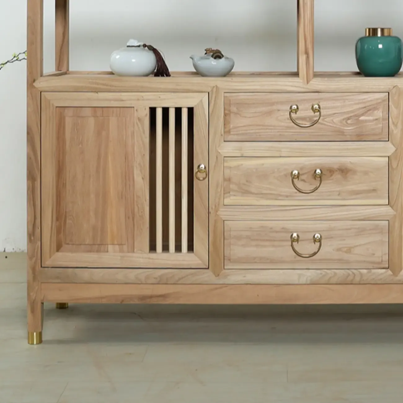 Natural Finish Wood 2-Shelf Sideboard with Drawers