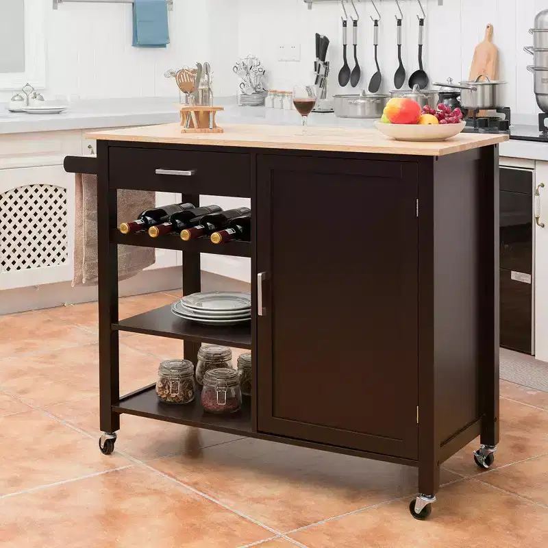 Natural Wood Kitchen Cart, 4-Tier, Single Storage Trolley