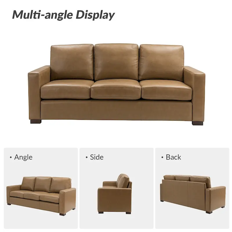 Ernando 83.46 Wide Genuine Leather Sofa with Squared Arms and Pillows